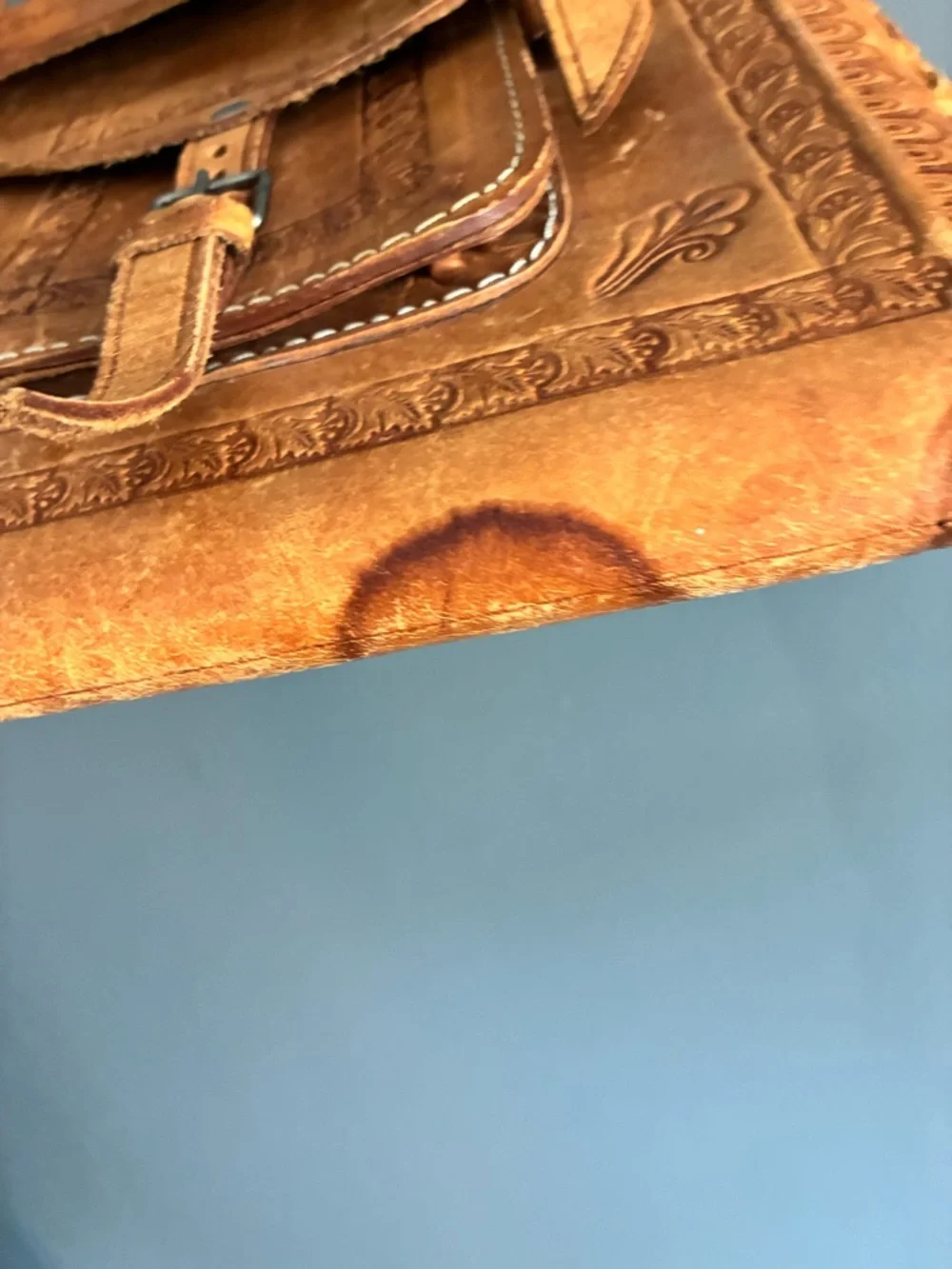 Vintage Embossed  Distressed Leather Western Hippie Bohemian Bag